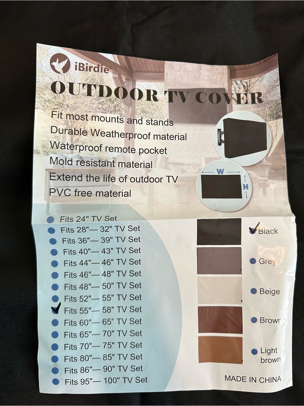 Ibirdie outdoor TV cover
